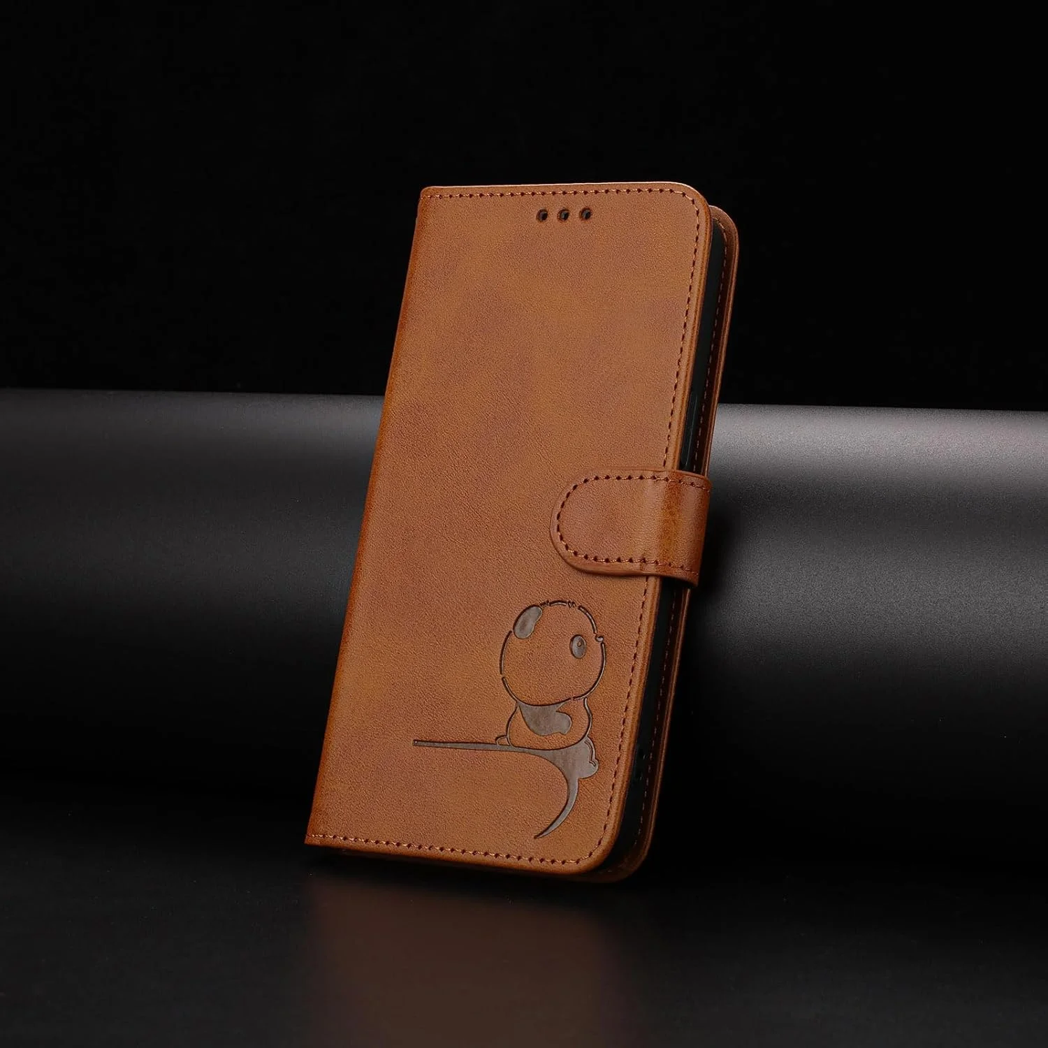کیف چرمی تاشو برای گوشی وان پلاس نورد N10 5G، کاور تجاری، کیف پول کارتی، کاور پاندا برجسته (قهوه ای)