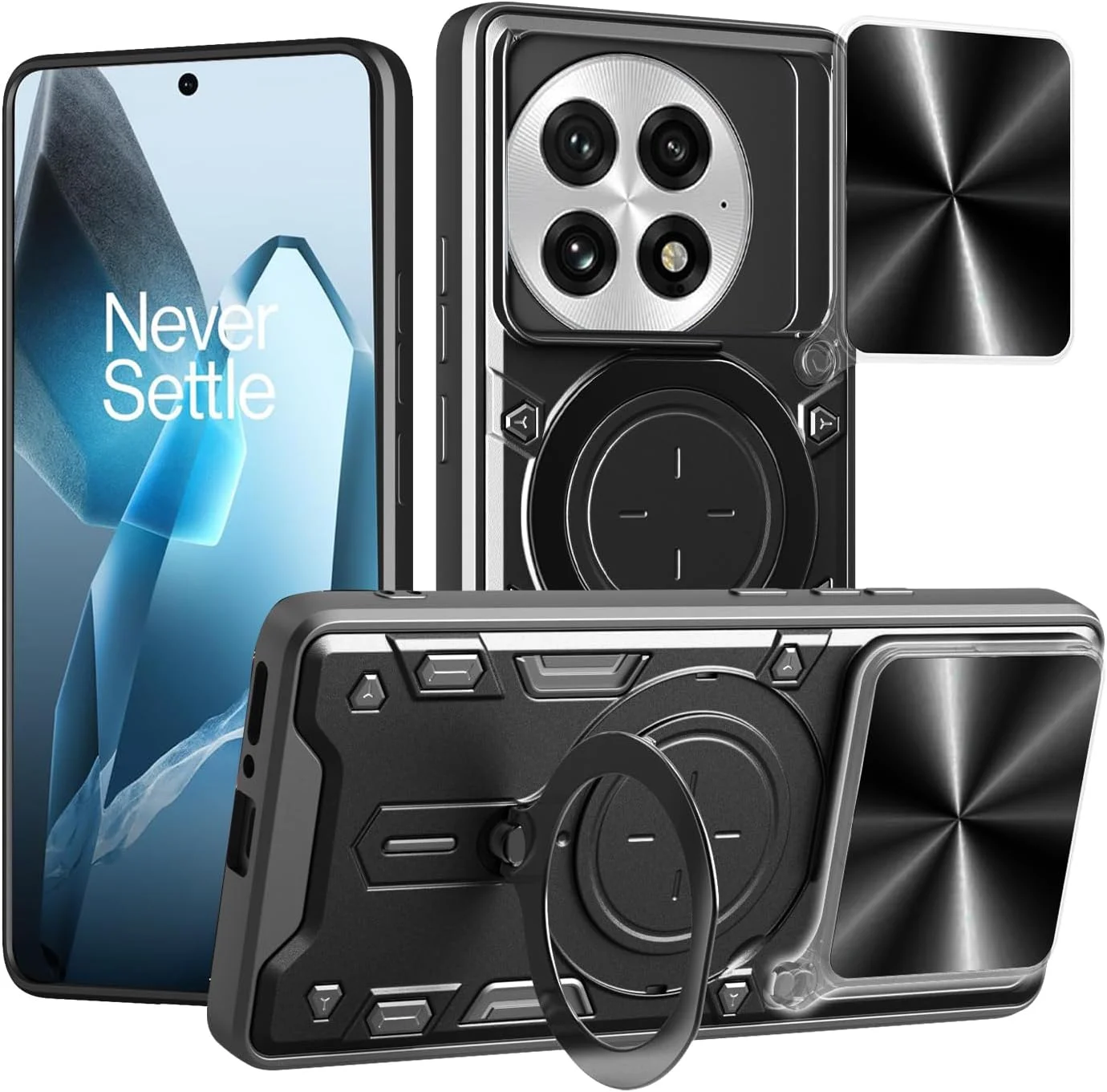 کاور محافظ کشویی دوربین WRTBS برای گوشی وان پلاس 13 5G، کاور محافظ سنگین نظامی - مشکی