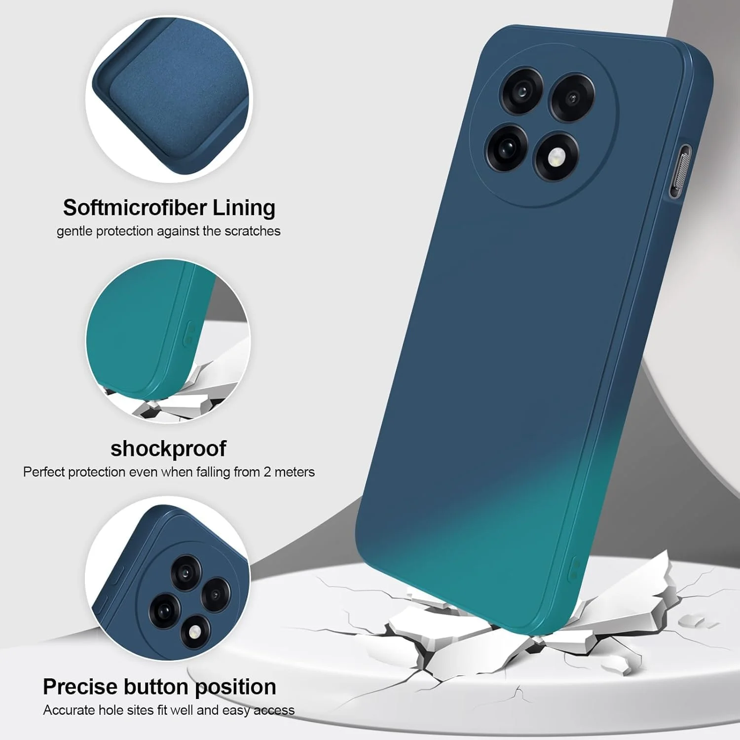 قاب محافظ گوشی وان پلاس 13R 5G، قاب ضربه گیر ژله ای مایع با پوشش داخلی میکروفیبر نرم، محافظ باریک ضد ضربه با پوشش محافظ دوربین برای وان پلاس 13R 5G مدل 2025 (آبی)