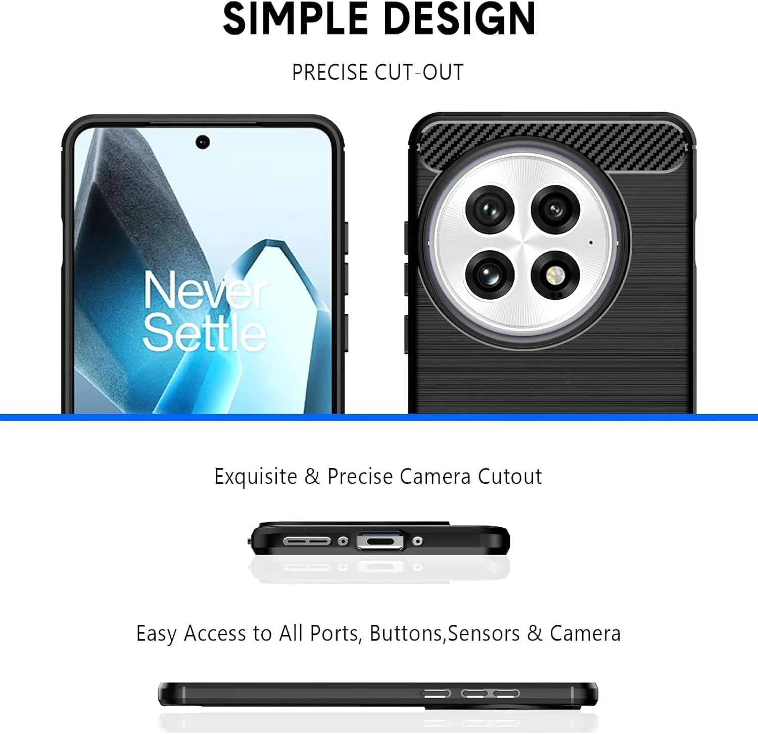 قاب گوشی وان پلاس 13، کاور وان پلاس 13، کاور گوشی با بافت فیبر کربنی فوق العاده نازک، بامپر سیلیکونی، TPU نرم، ضد ضربه، محافظ باریک برای وان پلاس 13 5G (مشکی)