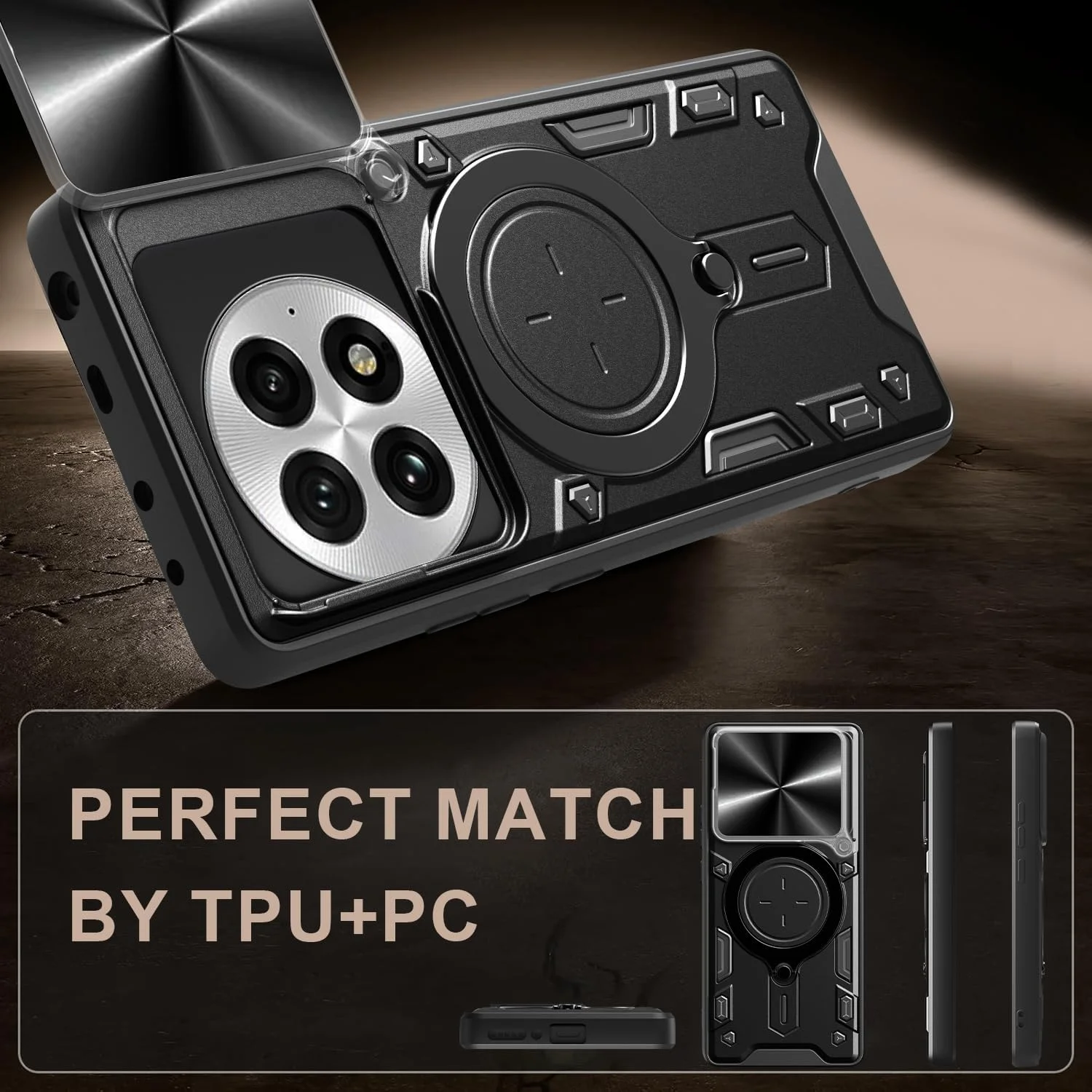 کاور محافظ کشویی دوربین WRTBS برای گوشی وان پلاس 13 5G، کاور محافظ سنگین نظامی - مشکی