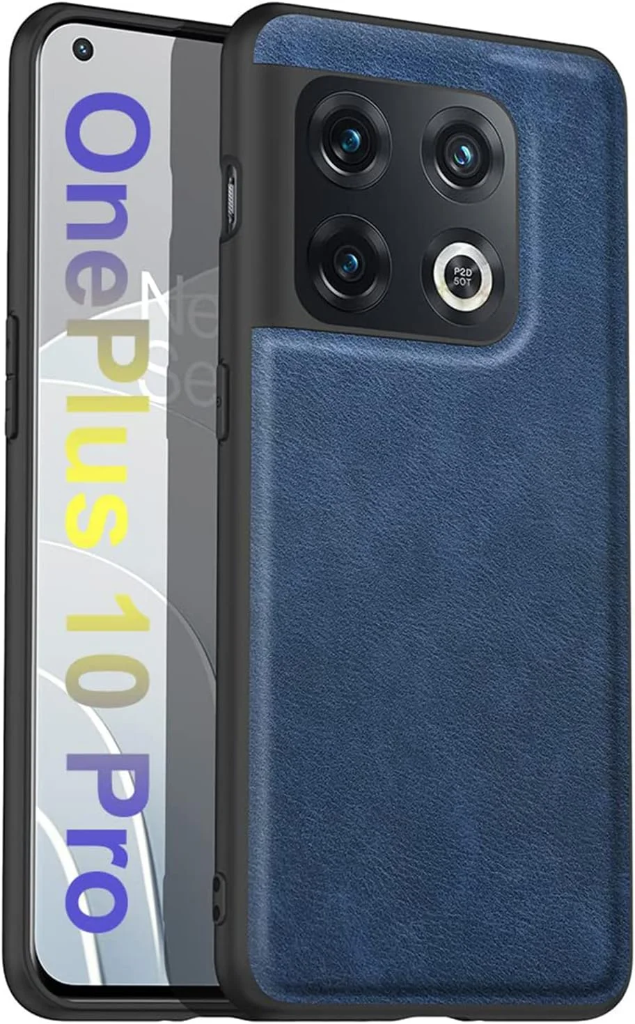 کاور محافظ گوشی وان پلاس 10 پرو، طراحی سه لایه چرمی شیک با لبه سیلیکونی نرم، ضد ضربه، مناسب برای گوشی وان پلاس 10 پرو 5G سایز 6.7 اینچ - آبی
