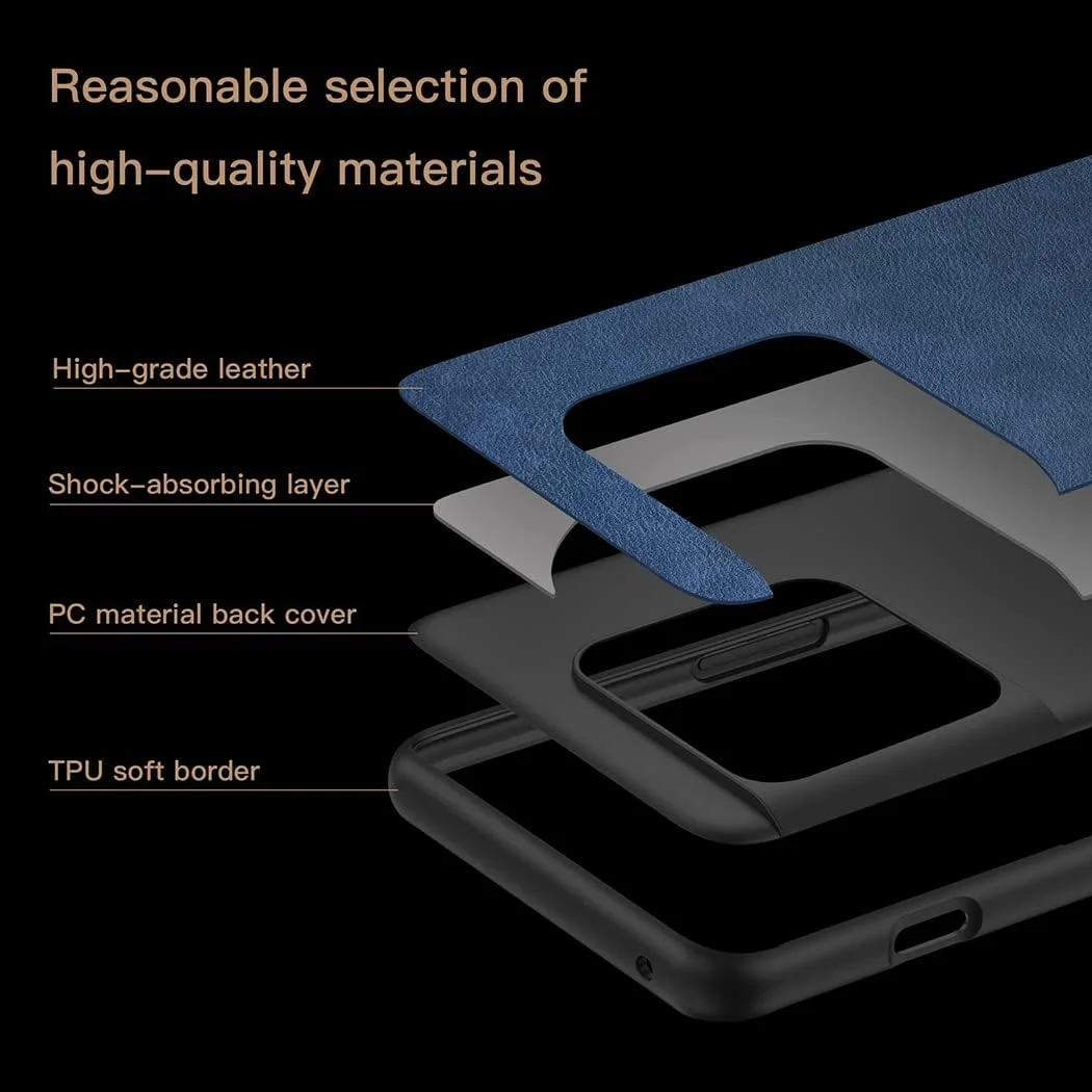 کاور محافظ گوشی وان پلاس 10 پرو، طراحی سه لایه چرمی شیک با لبه سیلیکونی نرم، ضد ضربه، مناسب برای گوشی وان پلاس 10 پرو 5G سایز 6.7 اینچ - آبی