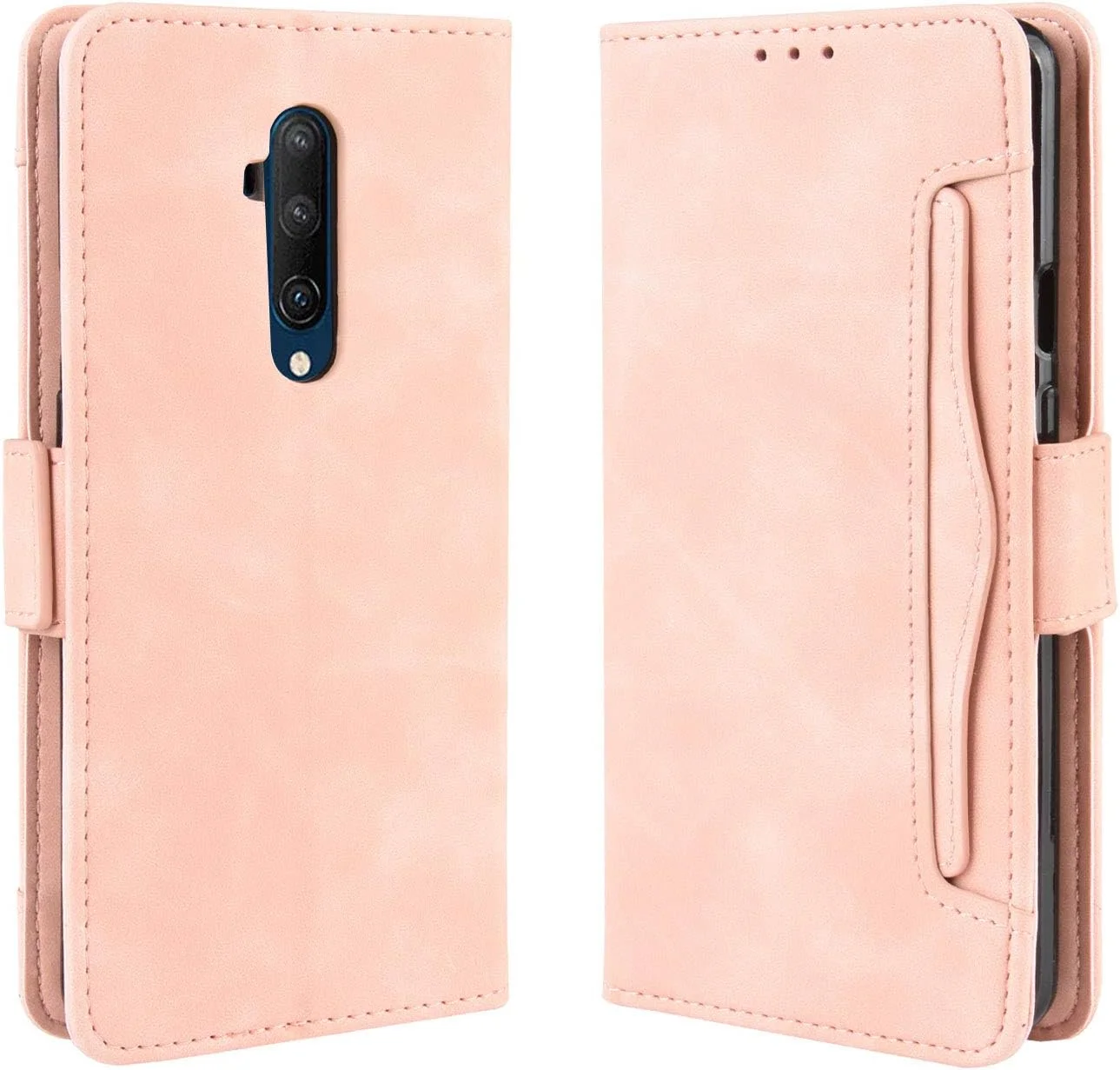 کاور سازگار با وان پلاس 7T Pro [دارای دو جای کارت][پایه تاشو][قاب گوشی][قفل آهنربایی] کیف پول صورتی