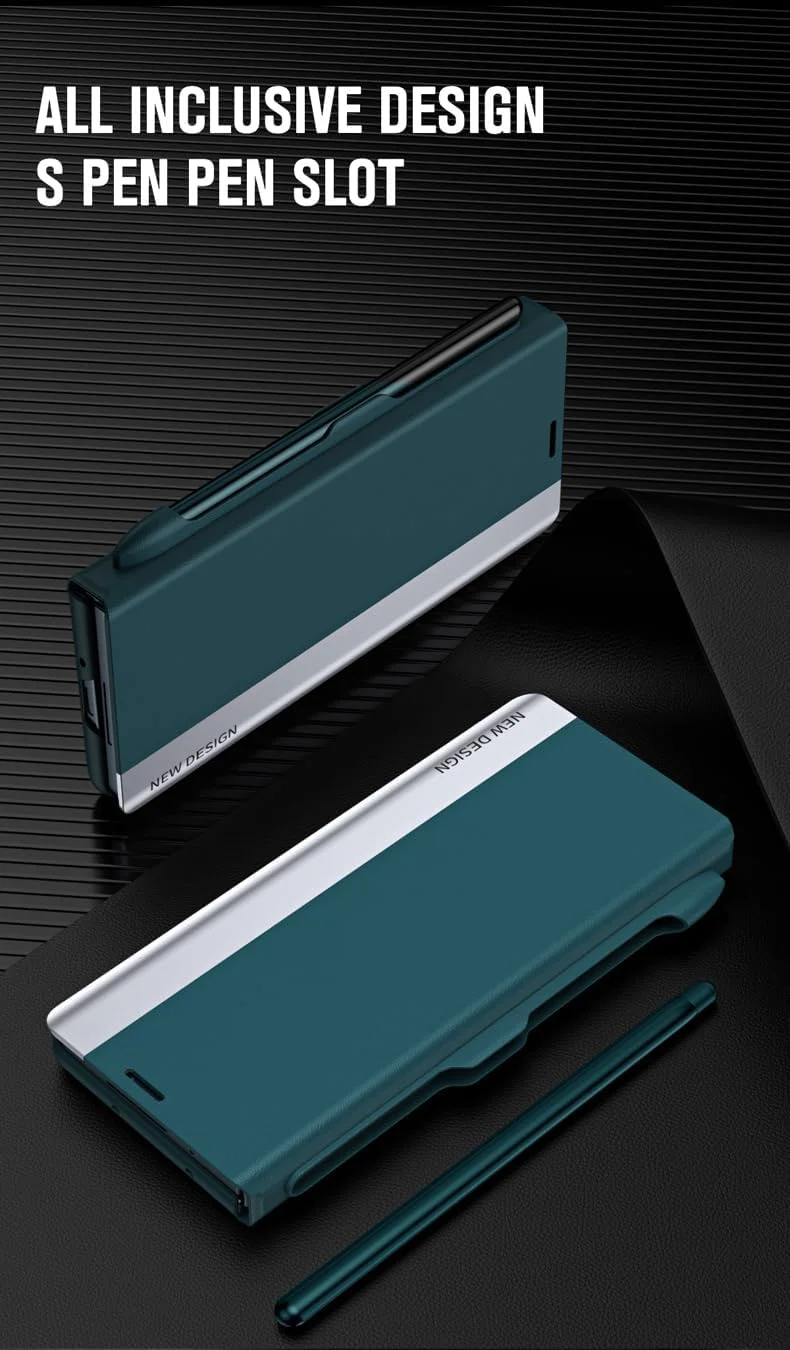 کاور محافظ چرمی PU تاشو Gruattreay سازگار با گوشی های Oneplus Open/OPPO Find N3 به همراه قلم لمسی و جای قلم، پوشش کامل بدنه و دارای پایه تاشو (مشکی)