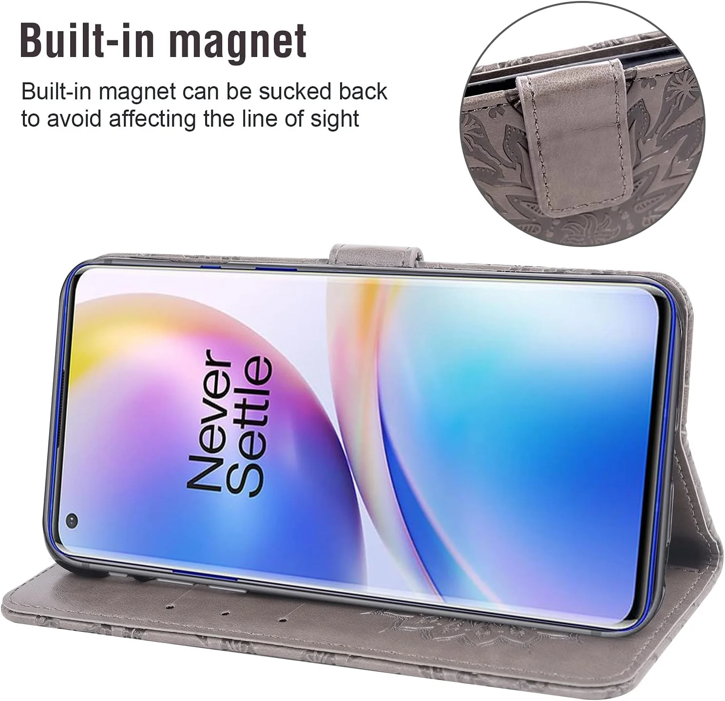 کیف پول گوشی موبایل برای وان پلاس 8 پرو 5G به همراه محافظ صفحه نمایش شیشه ای و جلد چرمی تاشو با جای کارت، پایه نگهدارنده محکم، لوازم جانبی موبایل خاکستری کیف پول گوشی موبایل برای وان پلاس 8 پرو 5G به همراه محافظ صفحه نمایش شیشه ای و جلد چرمی تاشو با جای کارت، پایه نگهدارنده محکم، لوازم جانبی موبایل خاکستری