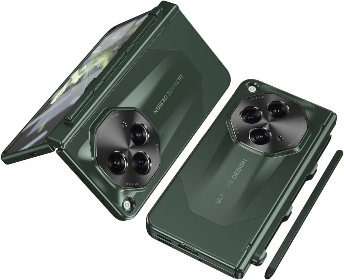 قاب محافظ مقاوم Gruattreay سازگار با OnePlus Open/OPPO Find N3 5G، کاور ضد ضربه و محافظ کامل بدنه گوشی با محافظ صفحه نمایش، جای قلم و قلم (سبز)