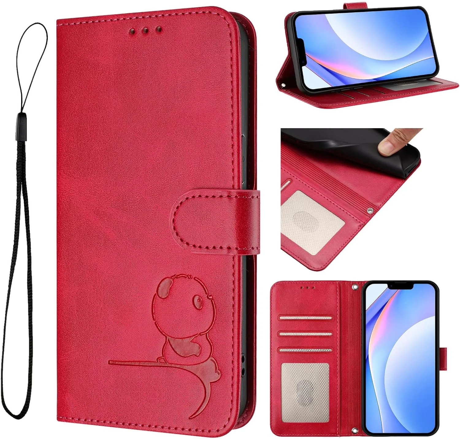 کیف چرمی تاشو Ymyhyuxi برای گوشی وان پلاس 13R، کاور تجاری با جای کارت و کیف پول، طرح پاندا (رز)