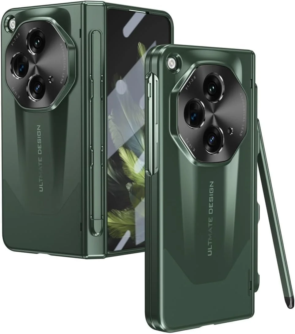 قاب محافظ مقاوم Gruattreay سازگار با OnePlus Open/OPPO Find N3 5G، کاور ضد ضربه و محافظ کامل بدنه گوشی با محافظ صفحه نمایش، جای قلم و قلم (سبز)