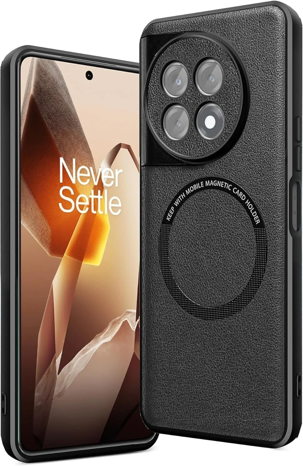 قاب گوشی برای وان پلاس 13R - حلقه مغناطیسی [چرم گیاهی] PU نرم [جذب شوک] باریک و سبک وزن، قاب محافظ ضد ضربه (مشکی، وان پلاس 13R)