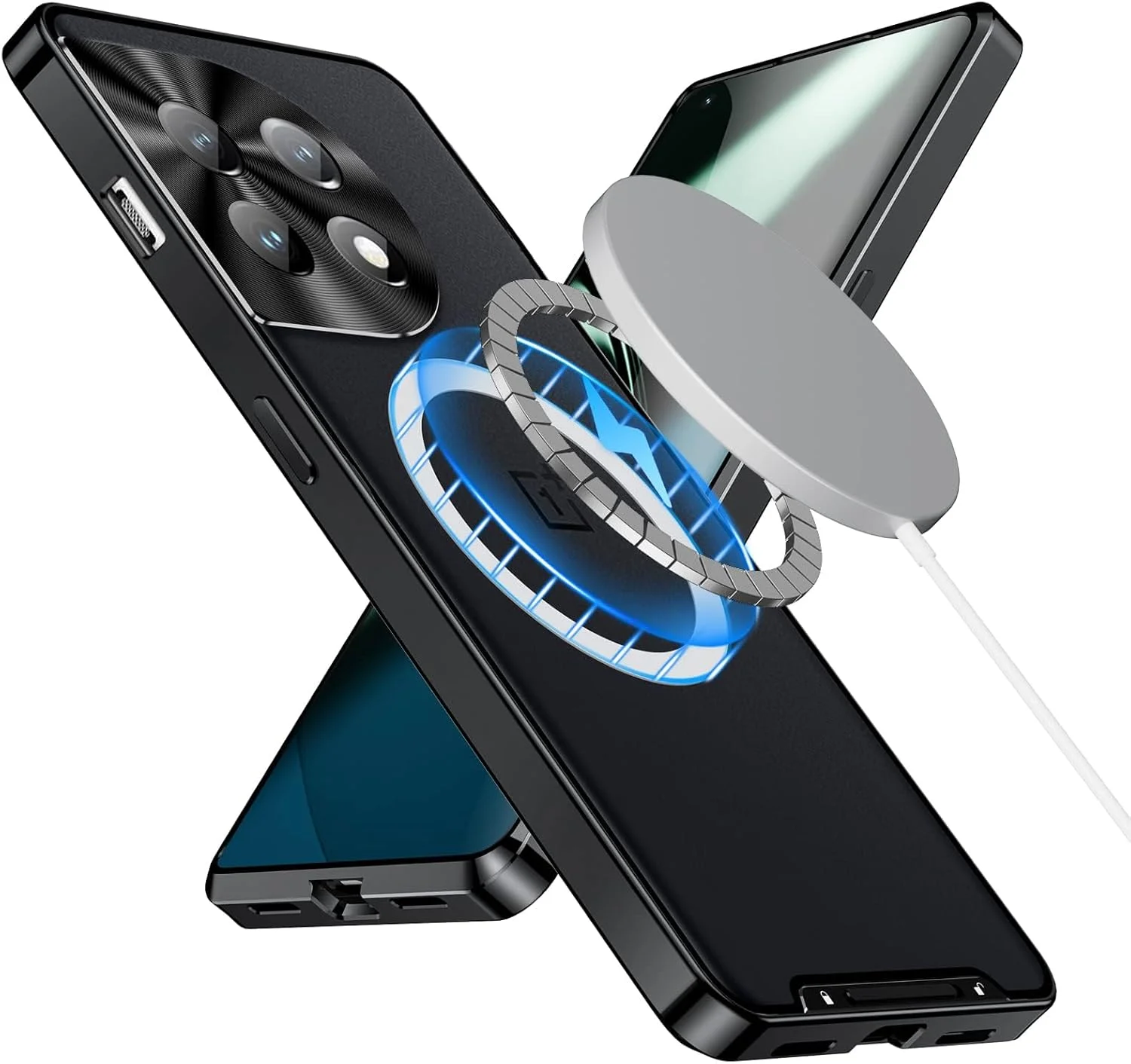 قاب محافظ TERRIFI برای OnePlus 11 5G، بامپر فلزی با جذب مغناطیسی، پوشش PC مات نیمه شفاف، طراحی مشکی شیک