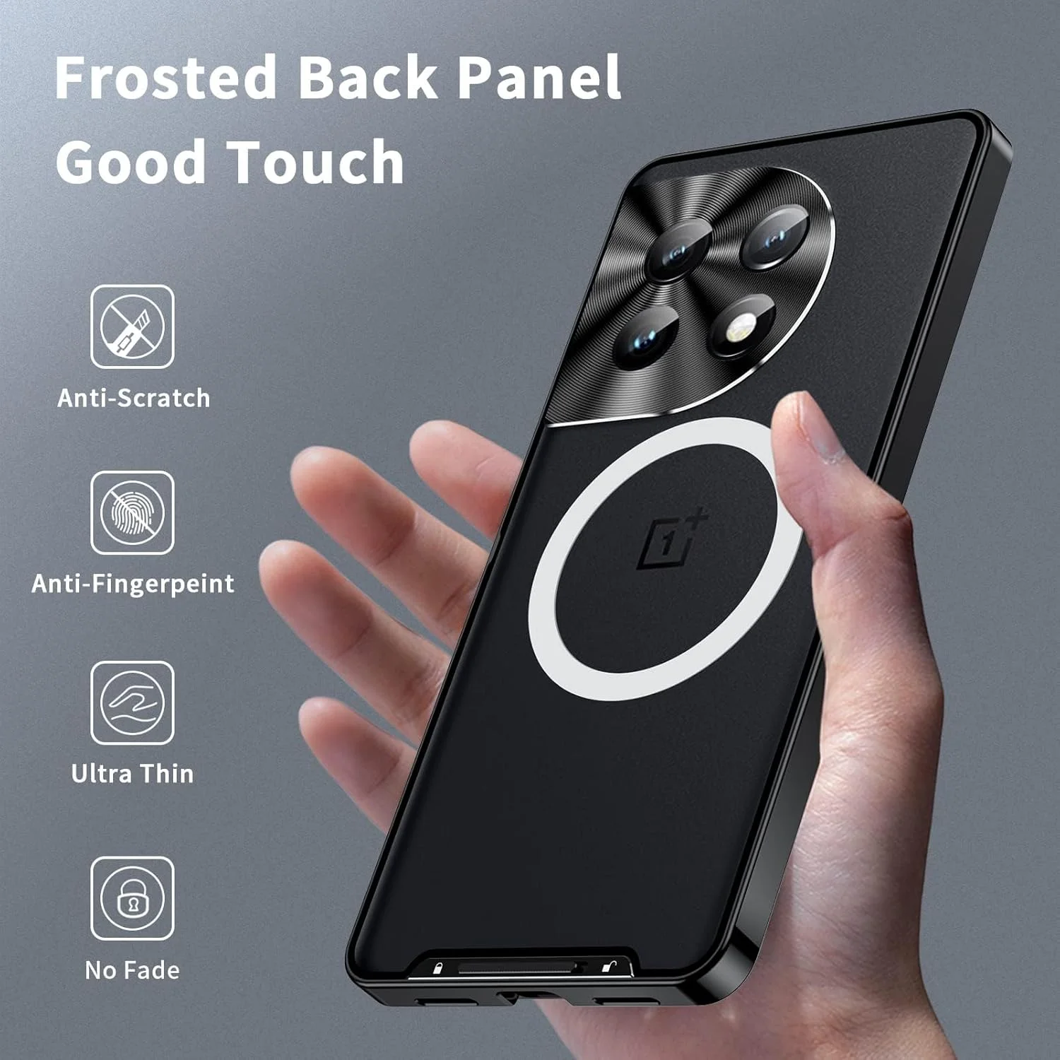 قاب محافظ TERRIFI برای OnePlus 11 5G، بامپر فلزی با جذب مغناطیسی، پوشش PC مات نیمه شفاف، طراحی مشکی شیک