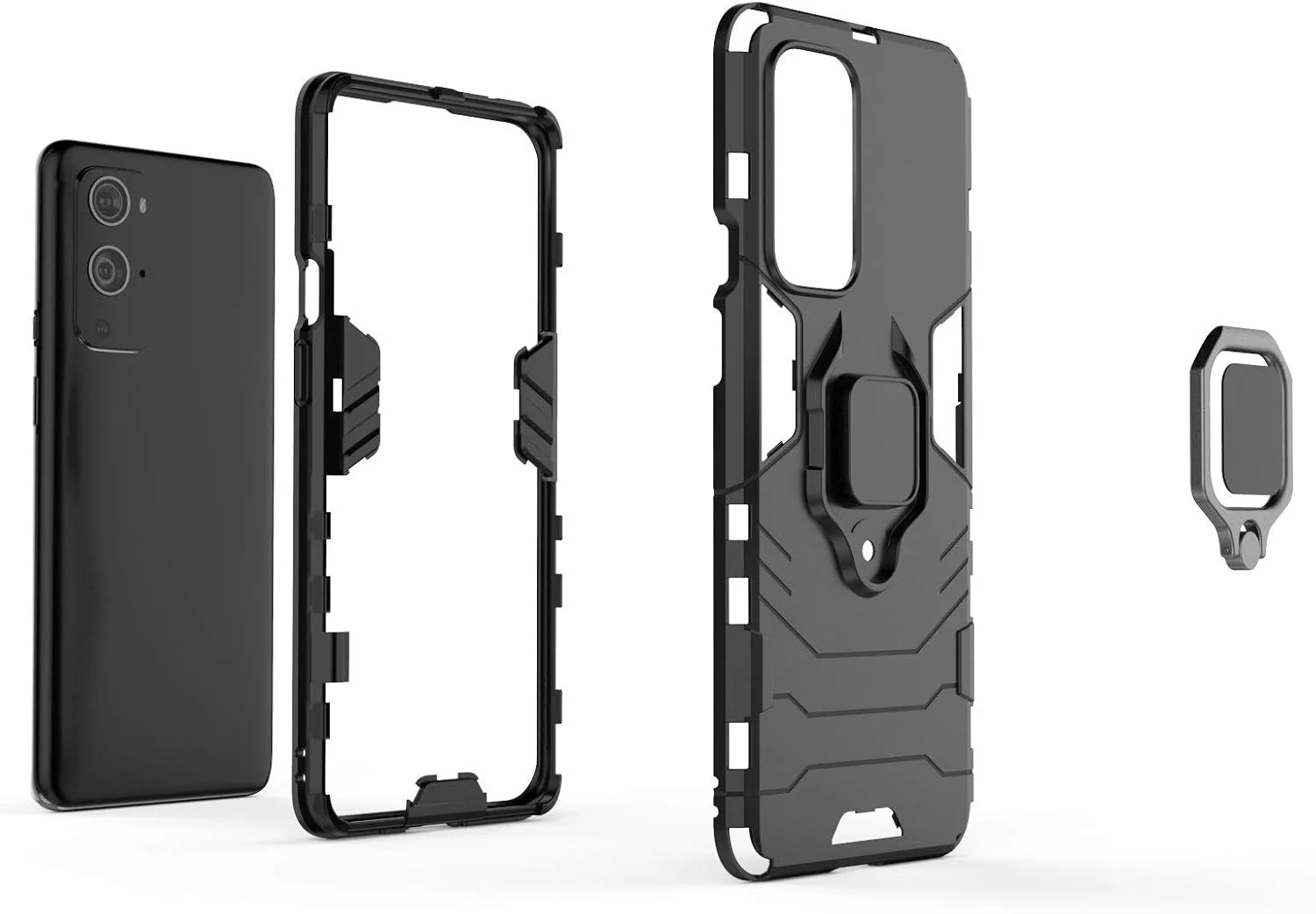 قاب محافظ گوشی وان پلاس 9 پرو، قاب زرهی مقاوم در برابر ضربه با پایه تاشو، رنگ سرمه ای