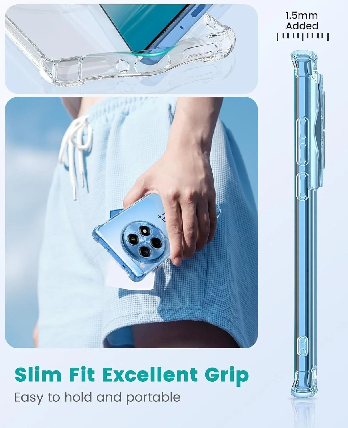 کاور محافظ ژله ای شفاف Zubitech مناسب برای گوشی OnePlus 12R / OnePlus Ace 3 5G، ساخته شده از سیلیکون TPU نرم و سبک با محافظت از دوربین