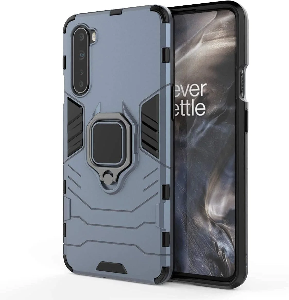قاب محافظ دو لایه مقاوم با استند حلقه ای فلزی مناسب برای گوشی های OnePlus Nord و OnePlus Z (آبی تیره) (سازگار با هولدر مغناطیسی ماشین)