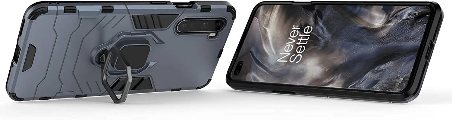 قاب محافظ دو لایه مقاوم با استند حلقه ای فلزی مناسب برای گوشی های OnePlus Nord و OnePlus Z (آبی تیره) (سازگار با هولدر مغناطیسی ماشین)