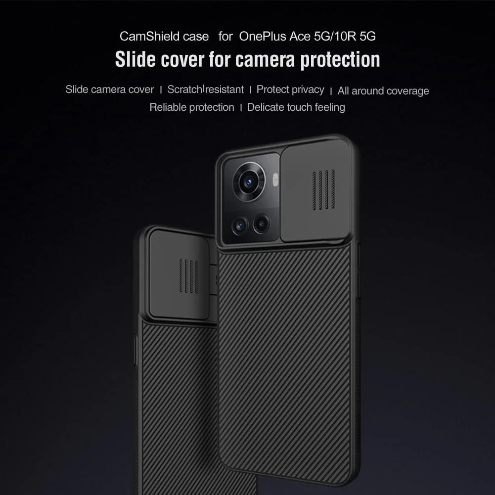 قاب نیلکین CamShield Slider مناسب برای وان پلاس 10R 5G (سایز 6.7 اینچ) محافظ دوربین کشویی باز و بسته شو رنگ مشکی با پوشش PC