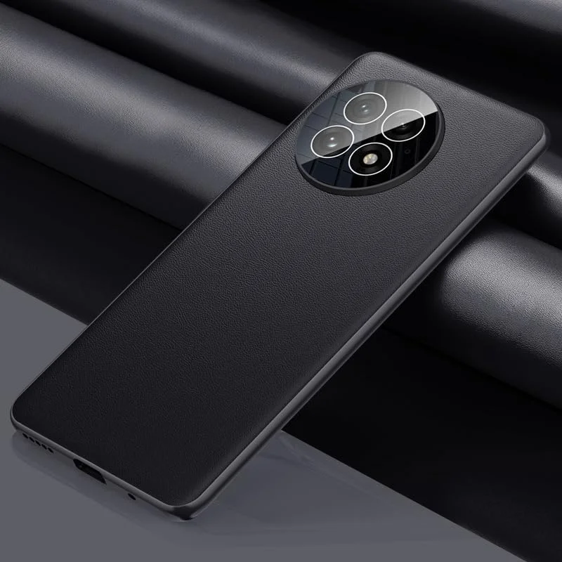 قاب چرمی برای وان پلاس 13 5G، [محافظ لنز شیشه ای حرارت دیده] محافظت فوق العاده سبک و باریک از دوربین، قاب ضد ضربه TPU با روکش چرمی PU برای وان پلاس 13 5G، مشکی