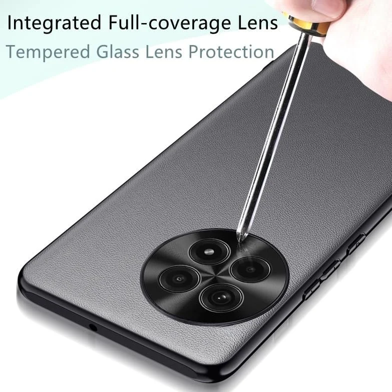 قاب چرمی برای وان پلاس 13 5G، [محافظ لنز شیشه ای حرارت دیده] محافظت فوق العاده سبک و باریک از دوربین، قاب ضد ضربه TPU با روکش چرمی PU برای وان پلاس 13 5G، مشکی