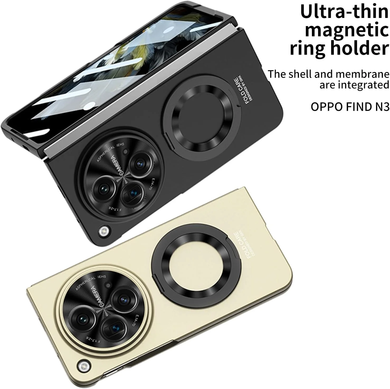 کاور مغناطیسی سازگار با اوپو فایند N3/وان پلاس اوپن به همراه محافظ صفحه نمایش، استند مغناطیسی، کاور سخت PC مقاوم در برابر ضربه و محافظ کامل بدنه گوشی (مشکی)