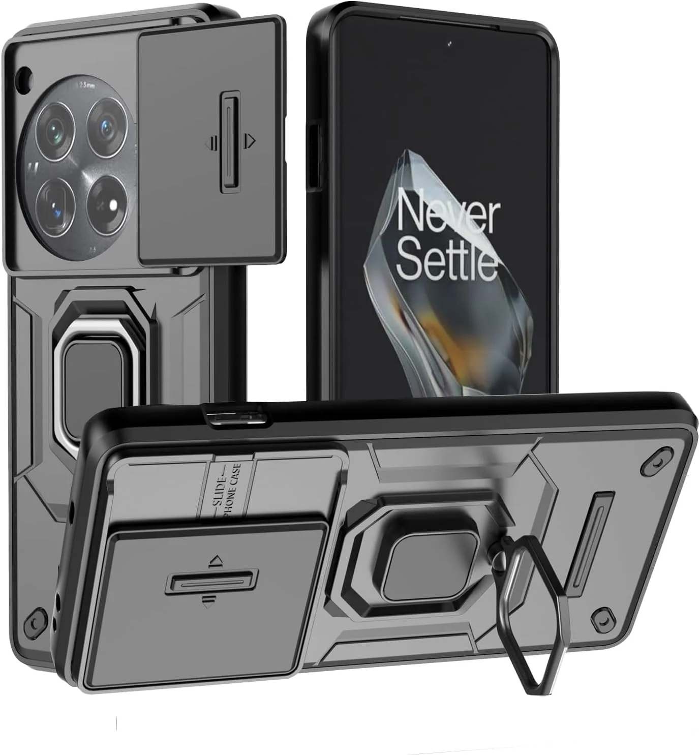 قاب گوشی TERRIFI با محافظ لنز، پایه مغناطیسی نگهدارنده خودرو، محافظ دو لایه مقاوم، محافظت کامل 360 درجه، مشکی