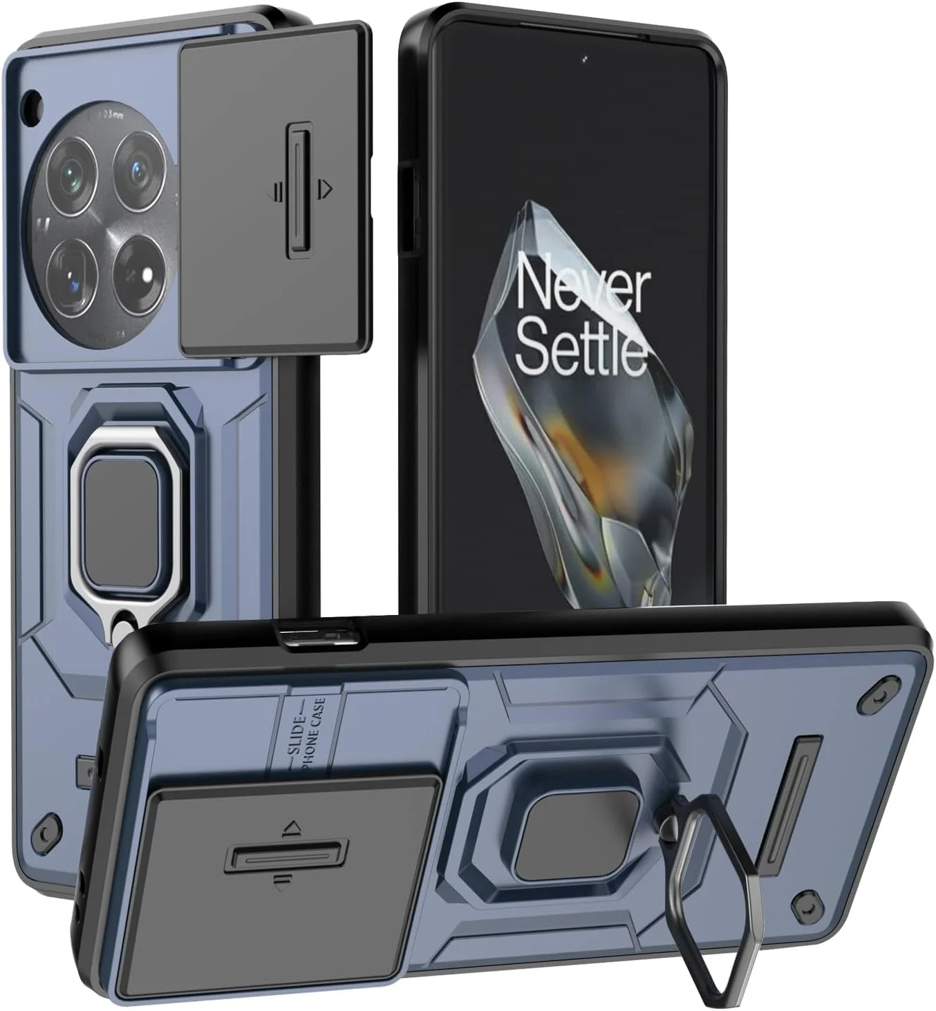 قاب محافظ گوشی وان پلاس 12 5G مدل TERRIFI - محافظت نظامی، با محافظ لنز، دارای پایه مغناطیسی نگهدارنده خودرو، محافظ دو لایه مقاوم در برابر ضربه، محافظت کامل 360 درجه، آبی