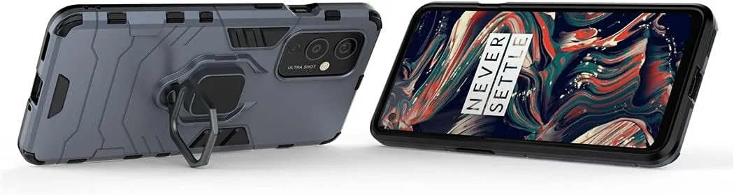 قاب محافظ گوشی موبایل میجین سازگار با وان پلاس 9 5G، با حلقه فلزی، استند و ضربه گیر (سازگار با هولدر مغناطیسی خودرو)، دو لایه و مقاوم (آبی تیره)