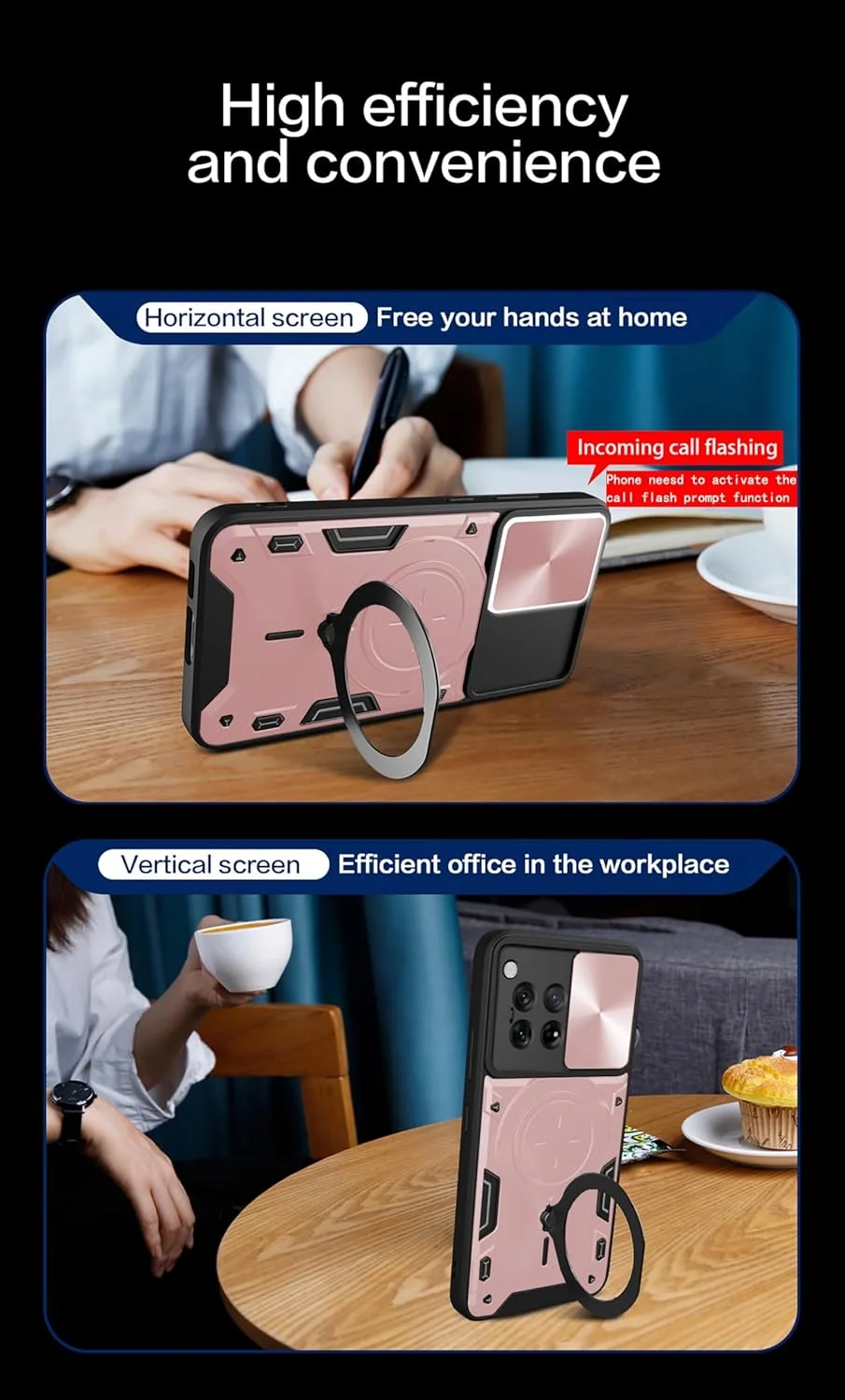 پایه انگشتی مغناطیسی Tazweeq، سازگار با هولدرهای مغناطیسی خودرو، محافظت از دوربین، ضد ضربه، ضد اثر انگشت، ضد خش، پوشش ضد لغزش (رزگلد، سازگار با Oneplus 12)