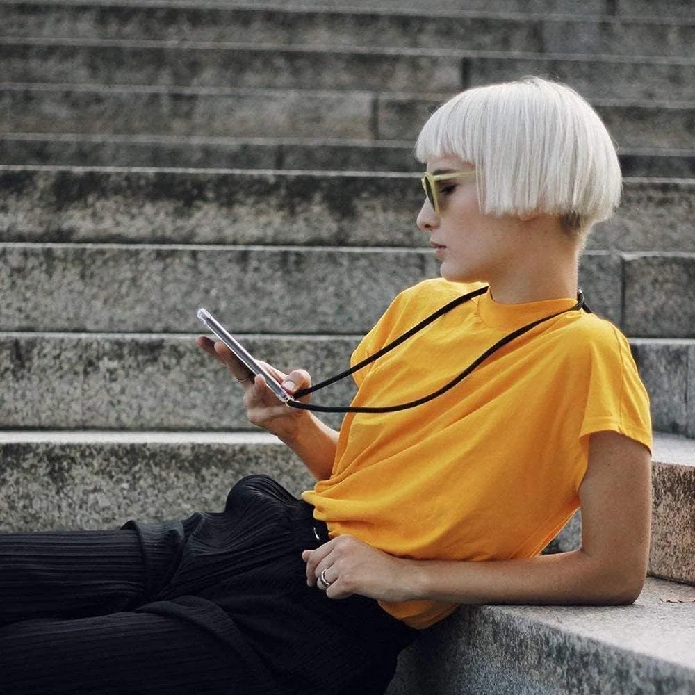 کاور محافظ گوشی وان پلاس 9 پرو همراه با بند گردنی، کاور ژله ای TPU شفاف با بند قابل تنظیم - مشکی