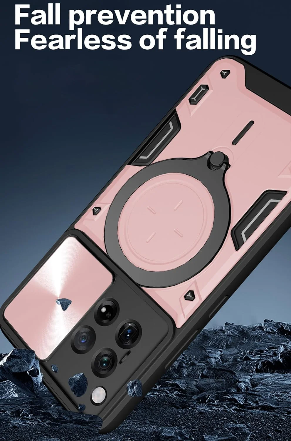 پایه انگشتی مغناطیسی Tazweeq، سازگار با هولدرهای مغناطیسی خودرو، محافظت از دوربین، ضد ضربه، ضد اثر انگشت، ضد خش، پوشش ضد لغزش (رزگلد، سازگار با Oneplus 12)