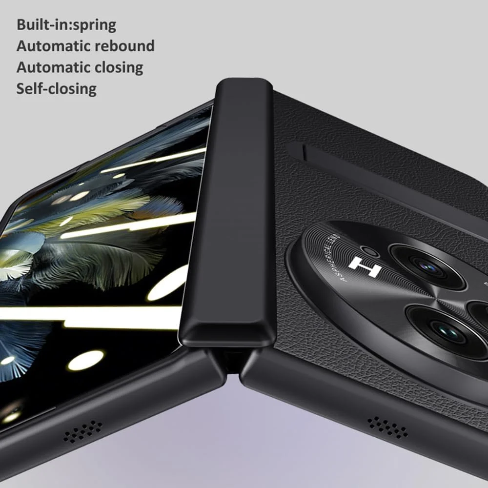 قاب محافظ چرمی ضد ضربه گوشی وان پلاس اوپن/اوپو فایند N3، با محافظ لولا، محافظ صفحه نمایش و استند (مشکی)