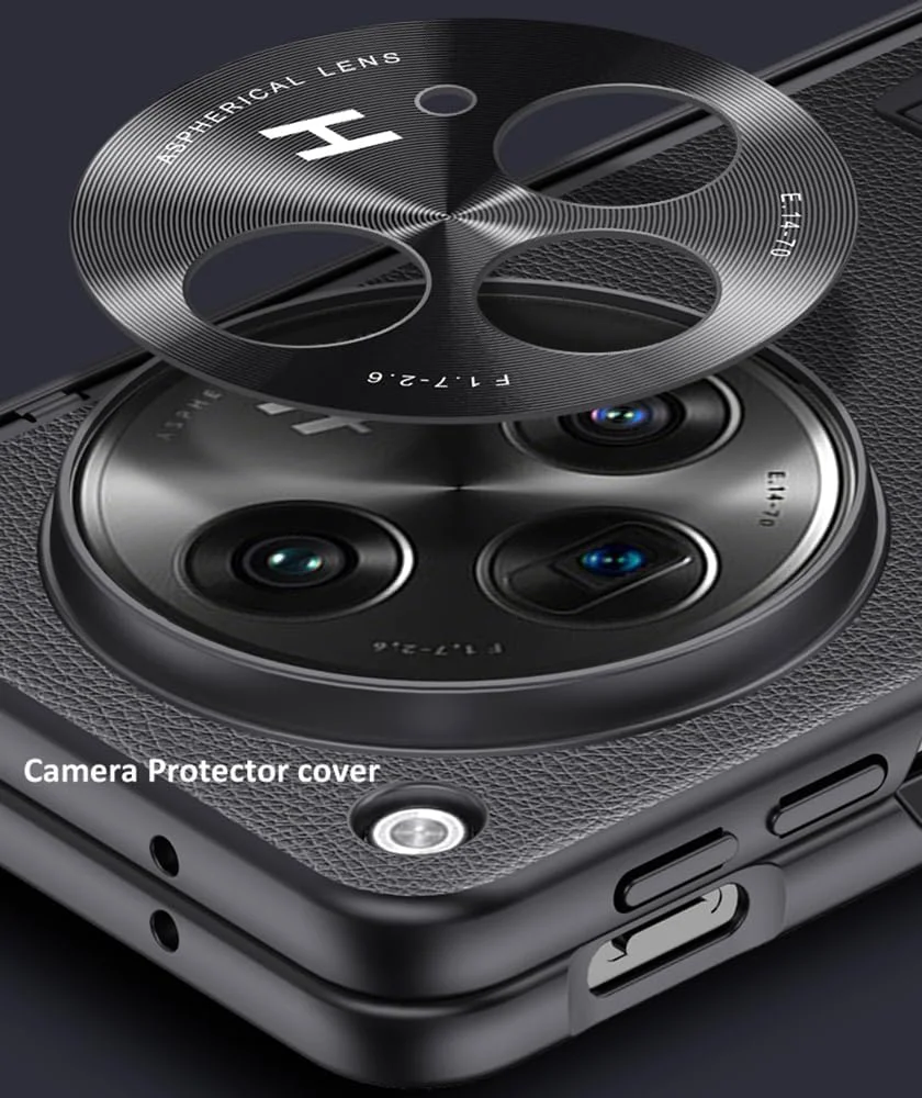 قاب محافظ چرمی ضد ضربه گوشی وان پلاس اوپن/اوپو فایند N3، با محافظ لولا، محافظ صفحه نمایش و استند (مشکی)