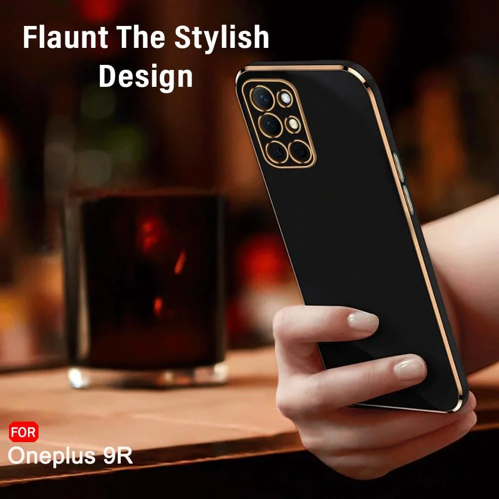 قاب پشتی با روکش طلایی لوکس TheGiftKart برای OnePlus 9R 5G | لبه های برجسته برای محافظت از دوربین و صفحه نمایش | طراحی ضد ضربه | قاب پشتی شیک برای OnePlus 9R (TPU، مشکی) قاب پشتی با روکش طلایی لوکس TheGiftKart برای OnePlus 9R 5G | لبه های برجسته برای محافظت از دوربین و صفحه نمایش | طراحی ضد ضربه | قاب پشتی شیک برای OnePlus 9R (TPU، مشکی)