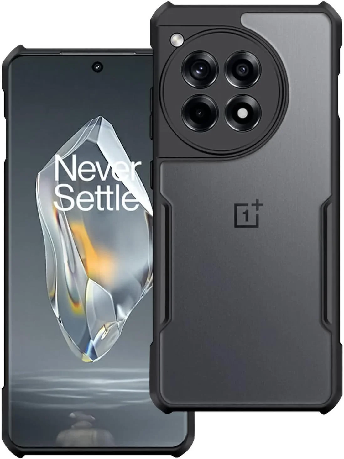 قاب و محافظ صفحه نمایش برای OnePlus 12R، پوشش پشتی محافظ لنز دوربین، قاب گوشی موبایل ضربه گیر TPU+PC، روکش محافظ باریک ضد زردی (مشکی شفاف)
