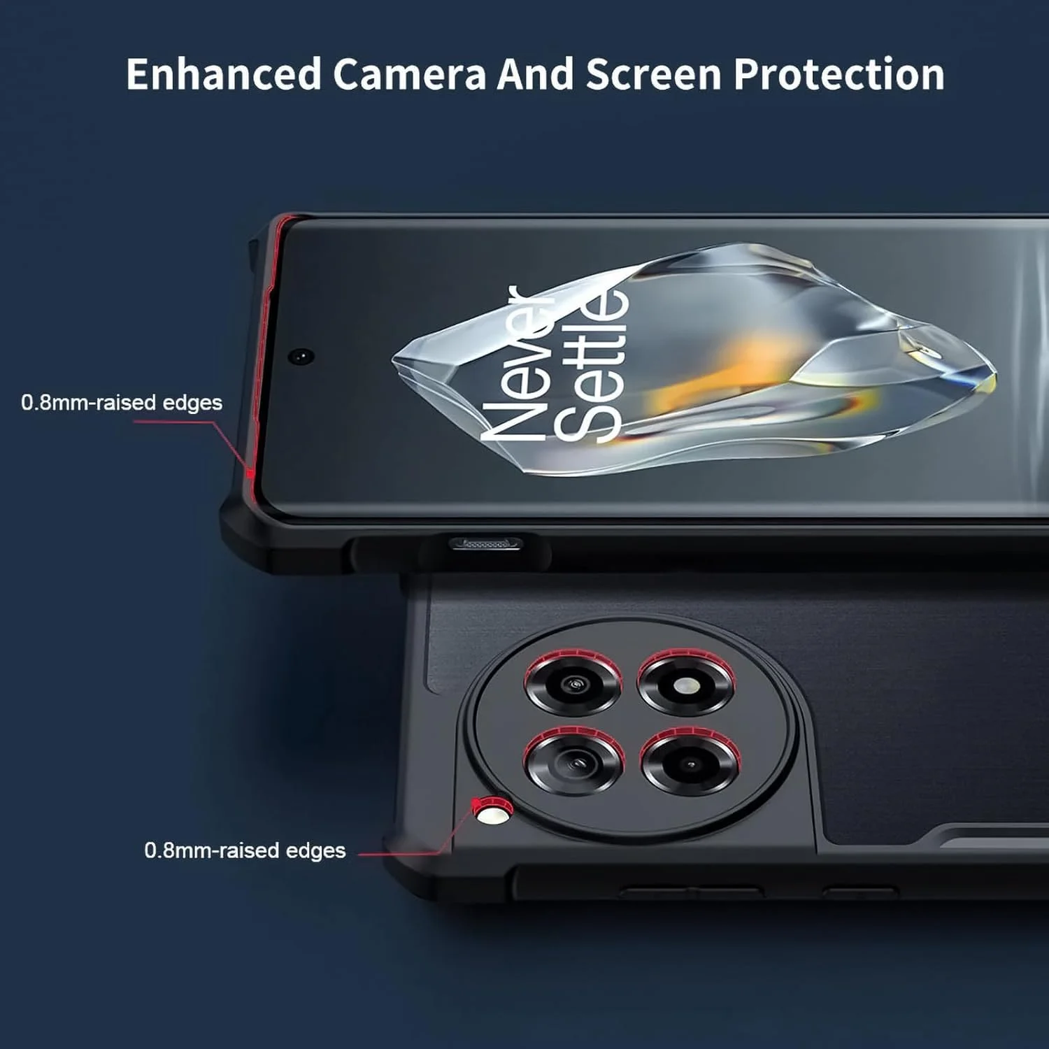 قاب و محافظ صفحه نمایش برای OnePlus 12R، پوشش پشتی محافظ لنز دوربین، قاب گوشی موبایل ضربه گیر TPU+PC، روکش محافظ باریک ضد زردی (مشکی شفاف)