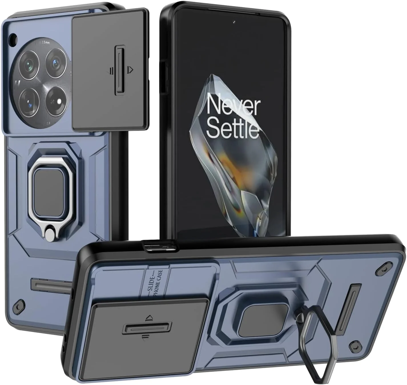 قاب محافظ مقاوم برای OnePlus 12R - کاور زرهی دو لایه ضد ضربه با حلقه نگهدارنده و پایه برای OnePlus 12R 5G، محافظت سپر مانند قوی، 6.78 اینچ، طراحی شیک و کاربردی (آبی)