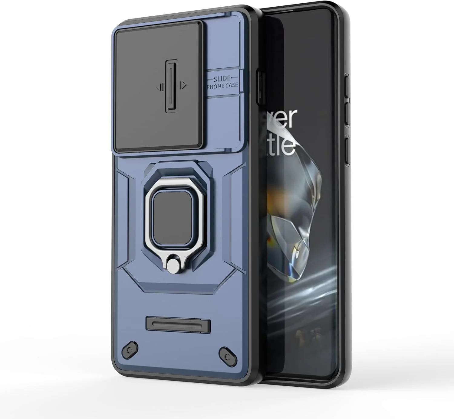 قاب محافظ مقاوم برای OnePlus 12R - کاور زرهی دو لایه ضد ضربه با حلقه نگهدارنده و پایه برای OnePlus 12R 5G، محافظت سپر مانند قوی، 6.78 اینچ، طراحی شیک و کاربردی (آبی)