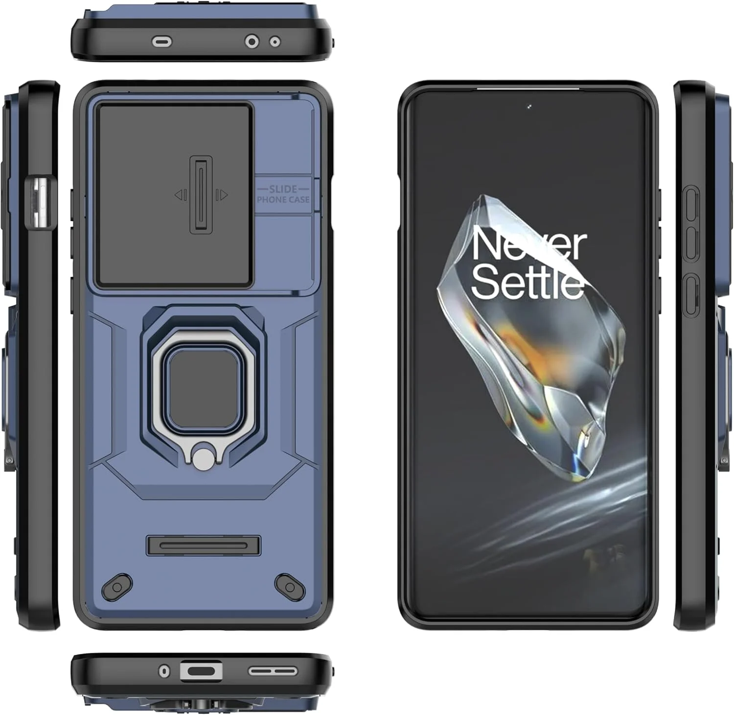 قاب محافظ مقاوم برای OnePlus 12R - کاور زرهی دو لایه ضد ضربه با حلقه نگهدارنده و پایه برای OnePlus 12R 5G، محافظت سپر مانند قوی، 6.78 اینچ، طراحی شیک و کاربردی (آبی)