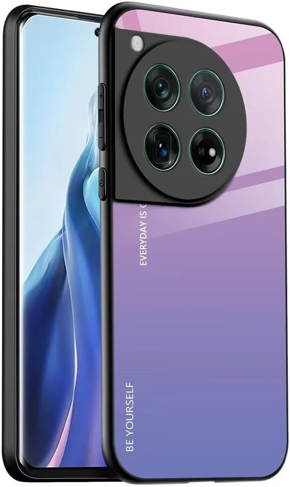 قاب محافظ گوشی EASSGU مناسب برای OnePlus 12 5G (6.82 اینچ)، کاور پشتی شیشه ای گرادیانی، ضد ضربه و ضد خش - صورتی بنفش