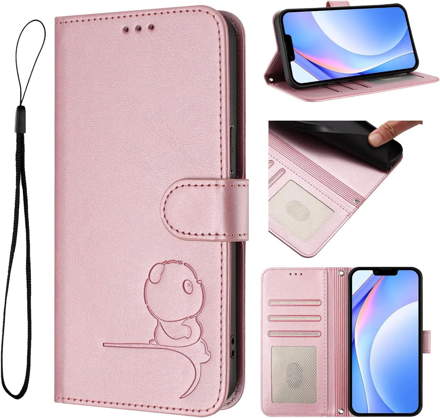 کیف چرمی تاشو برای گوشی وان پلاس 13R، کاور تجاری، کیف پول کارتی، کاور پاندا (صورتی)