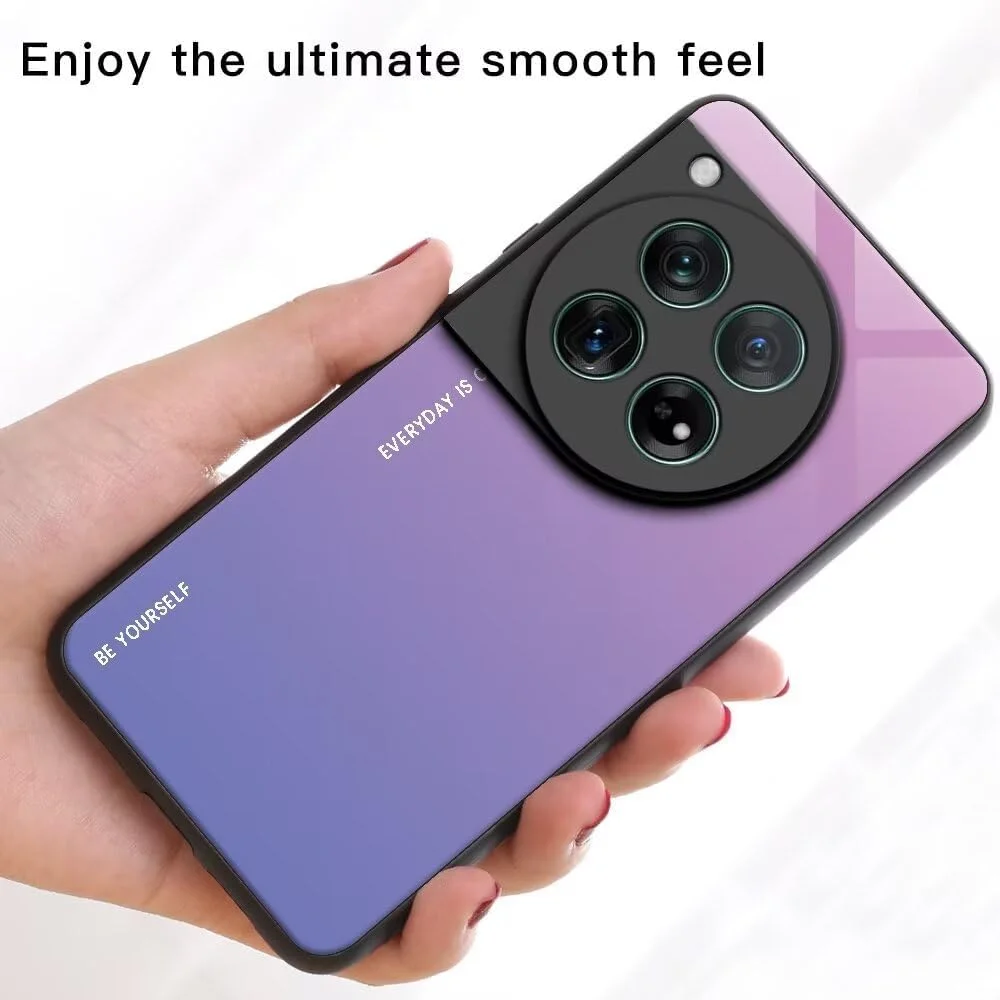 قاب محافظ گوشی EASSGU مناسب برای OnePlus 12 5G (6.82 اینچ)، کاور پشتی شیشه ای گرادیانی، ضد ضربه و ضد خش - صورتی بنفش