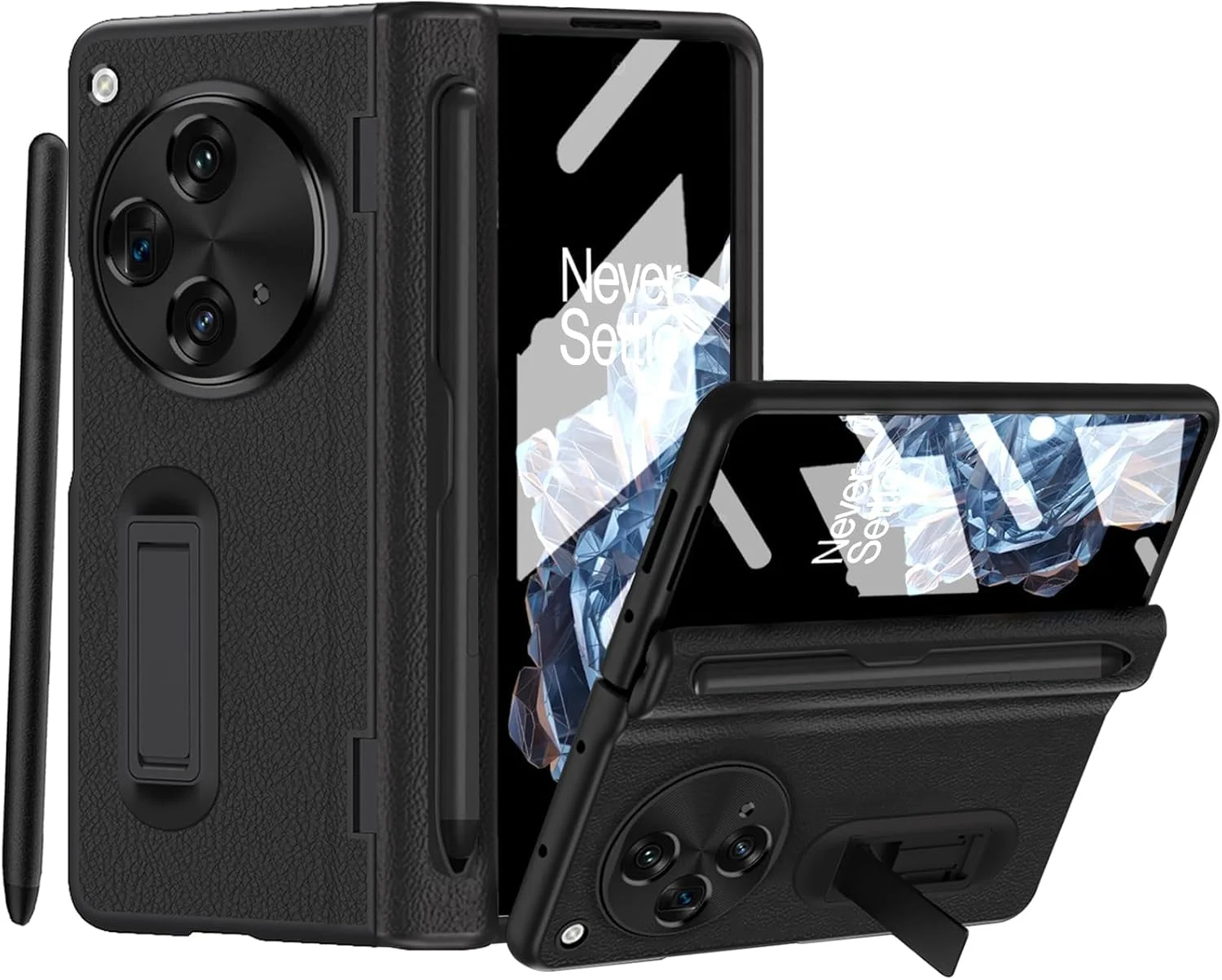 کاور محافظ گوشی وان پلاس اوپن 2023 به همراه قلم و جای قلم، چرم PU لوکس، محافظ لولا، محافظ صفحه نمایش داخلی، استند، طراحی فراگیر، مشکی کاور محافظ گوشی وان پلاس اوپن 2023 به همراه قلم و جای قلم، چرم PU لوکس، محافظ لولا، محافظ صفحه نمایش داخلی، استند، طراحی فراگیر، مشکی