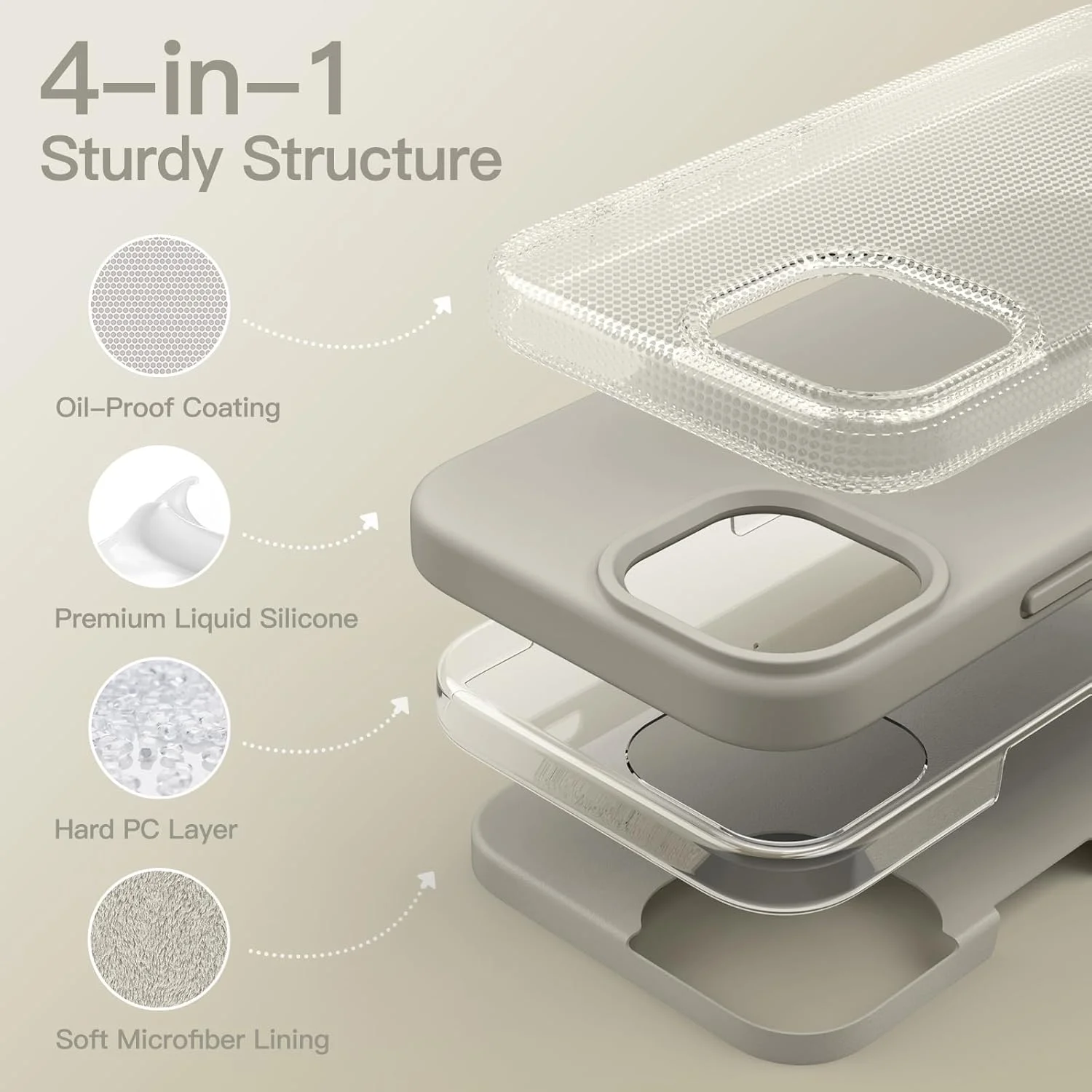 کاور سیلیکونی JETech برای آیفون 15 پرو 6.1 اینچی، با پوشش محافظتی کامل و لمس نرم و ابریشمی، ضد ضربه (تیتانیوم طبیعی)