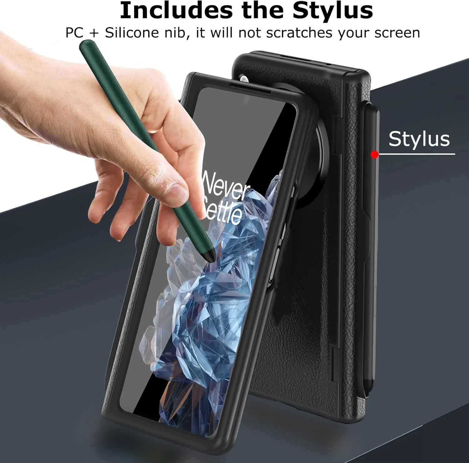 قاب محافظ گوشی وان پلاس اوپن 2023 به همراه قلم و جای قلم، روکش چرمی PU لوکس، با محافظت از لولا، محافظ صفحه نمایش داخلی، پایه نگهدارنده، طراحی فراگیر، مشکی قاب محافظ گوشی وان پلاس اوپن 2023 به همراه قلم و جای قلم، روکش چرمی PU لوکس، با محافظت از لولا، محافظ صفحه نمایش داخلی، پایه نگهدارنده، طراحی فراگیر، مشکی