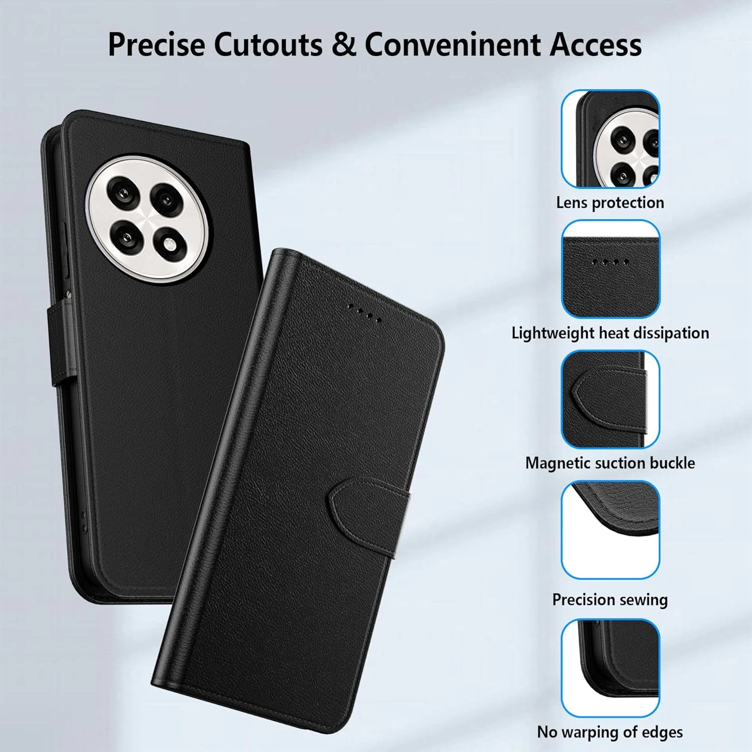 کاور محافظ چرمی ممتاز Aiziki Oneplus 13R، تاشو، مکش مغناطیسی، ضد افتادن، دارای جای کارت - مشکی کاور محافظ چرمی ممتاز Aiziki Oneplus 13R، تاشو، مکش مغناطیسی، ضد افتادن، دارای جای کارت - مشکی