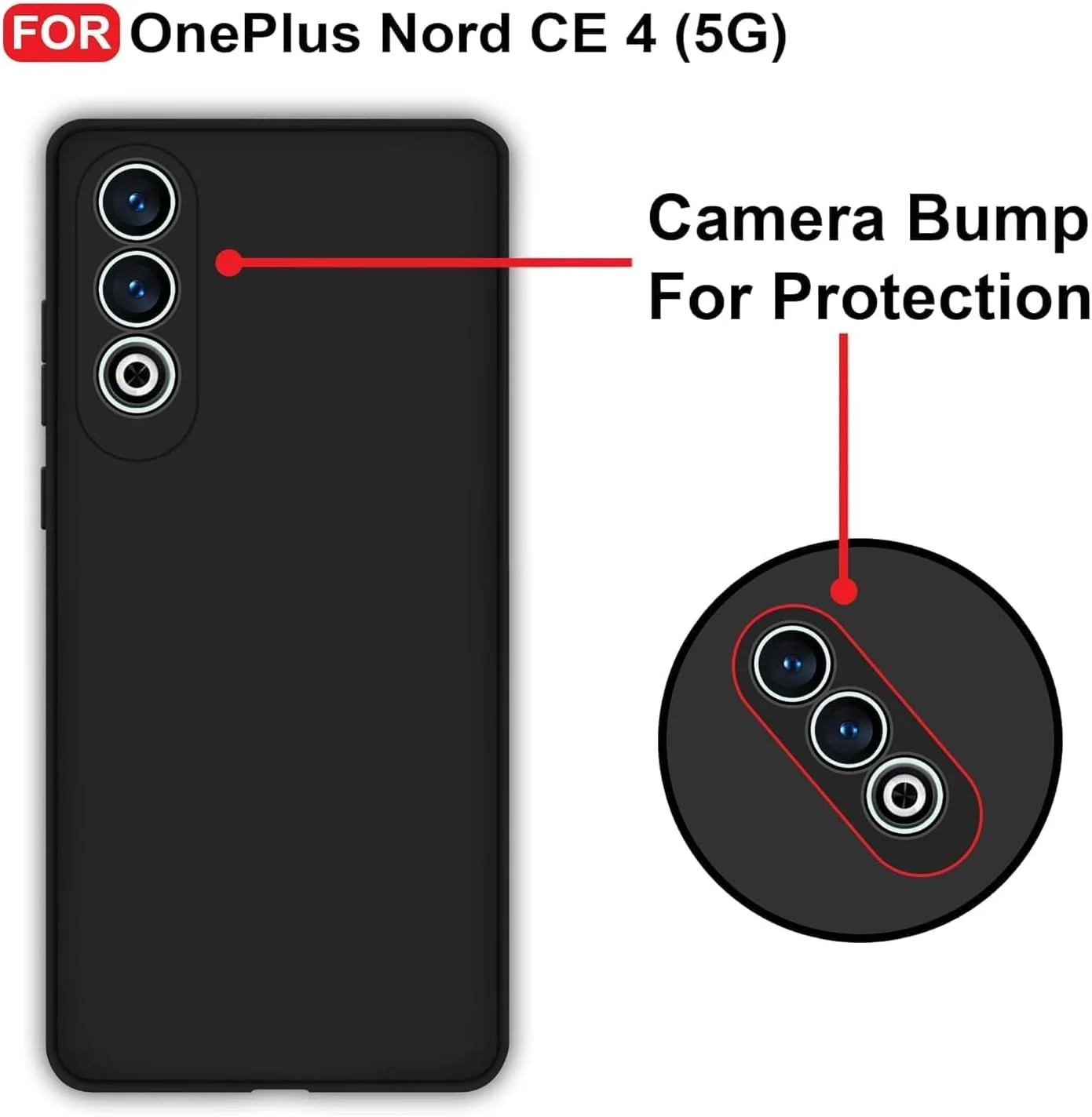 قاب پشتی محافظ باریک و خوش‌فرم Muzz برای OnePlus Nord CE4 5G، با پوشش مات، سیلیکون نرم و محافظت از دوربین، مشکی