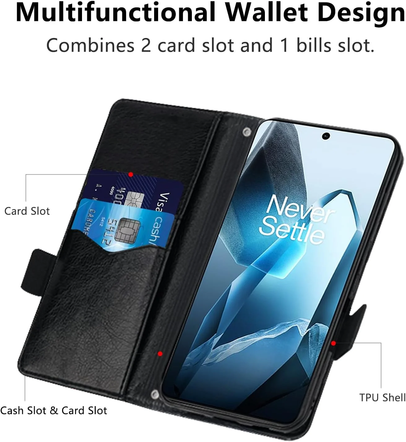 کیف پول چرمی MAMA MOUTH برای گوشی وان پلاس 13 5G، کاور محافظ TPU سیلیکونی با بامپر، دارای اسلات کارت مغناطیسی، پایه تاشو و ضد ضربه - مشکی تیره کیف پول چرمی MAMA MOUTH برای گوشی وان پلاس 13 5G، کاور محافظ TPU سیلیکونی با بامپر، دارای اسلات کارت مغناطیسی، پایه تاشو و ضد ضربه - مشکی تیره