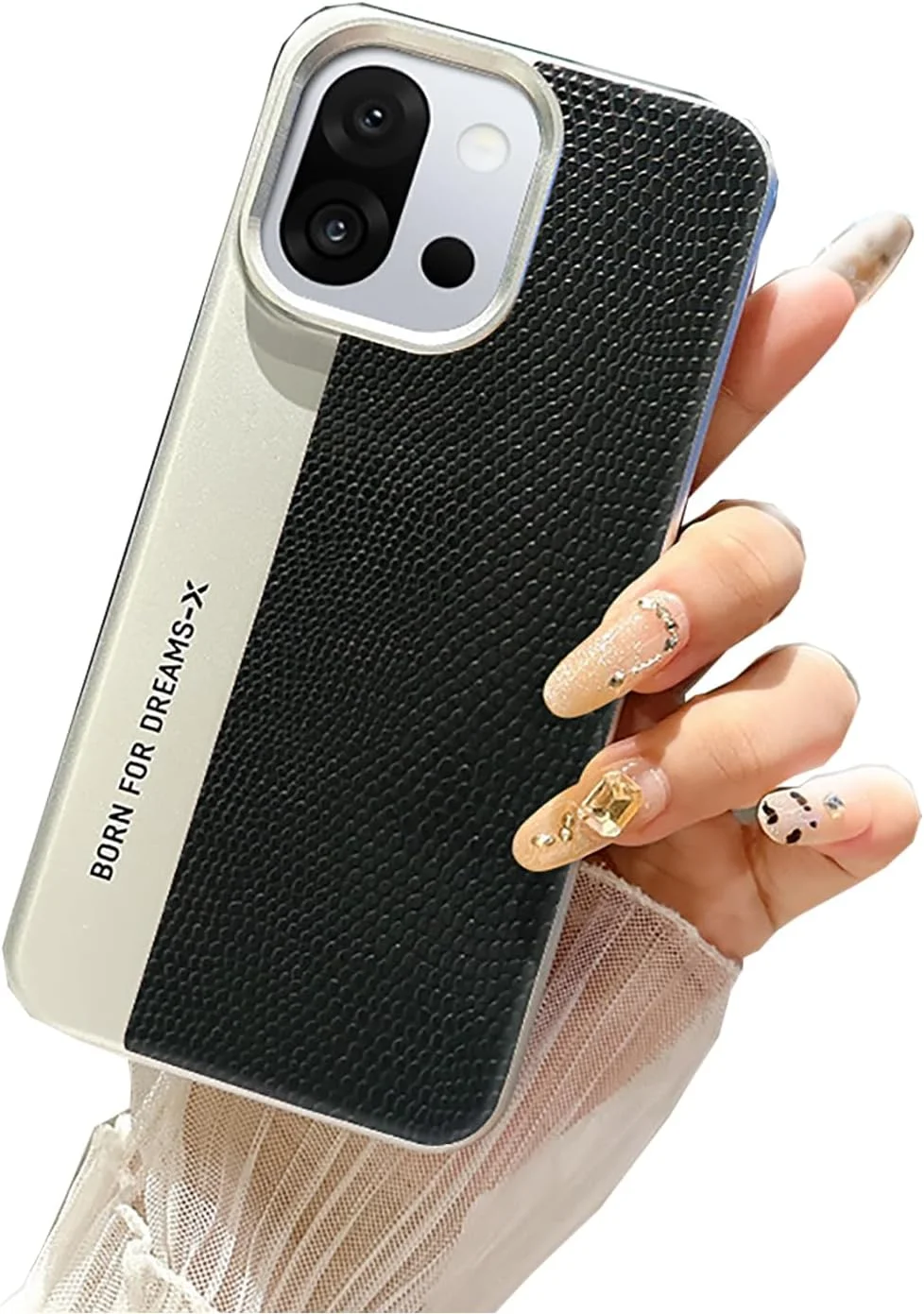 قاب محافظ چرمی با بافت پولکی لوکس برای محافظت از دوربین گوشی وان پلاس 13s، ضد اثر انگشت، ضد ضربه، قاب پشتی سخت PC (مشکی، وان پلاس 13s)