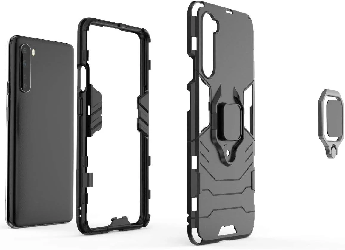 قاب محافظ برای وان پلاس نورد با محافظ صفحه نمایش شیشه ای حرارت دیده، محافظت سنگین و مقاوم در برابر ضربه، دارای پایه تاشو، رنگ سرمه ای