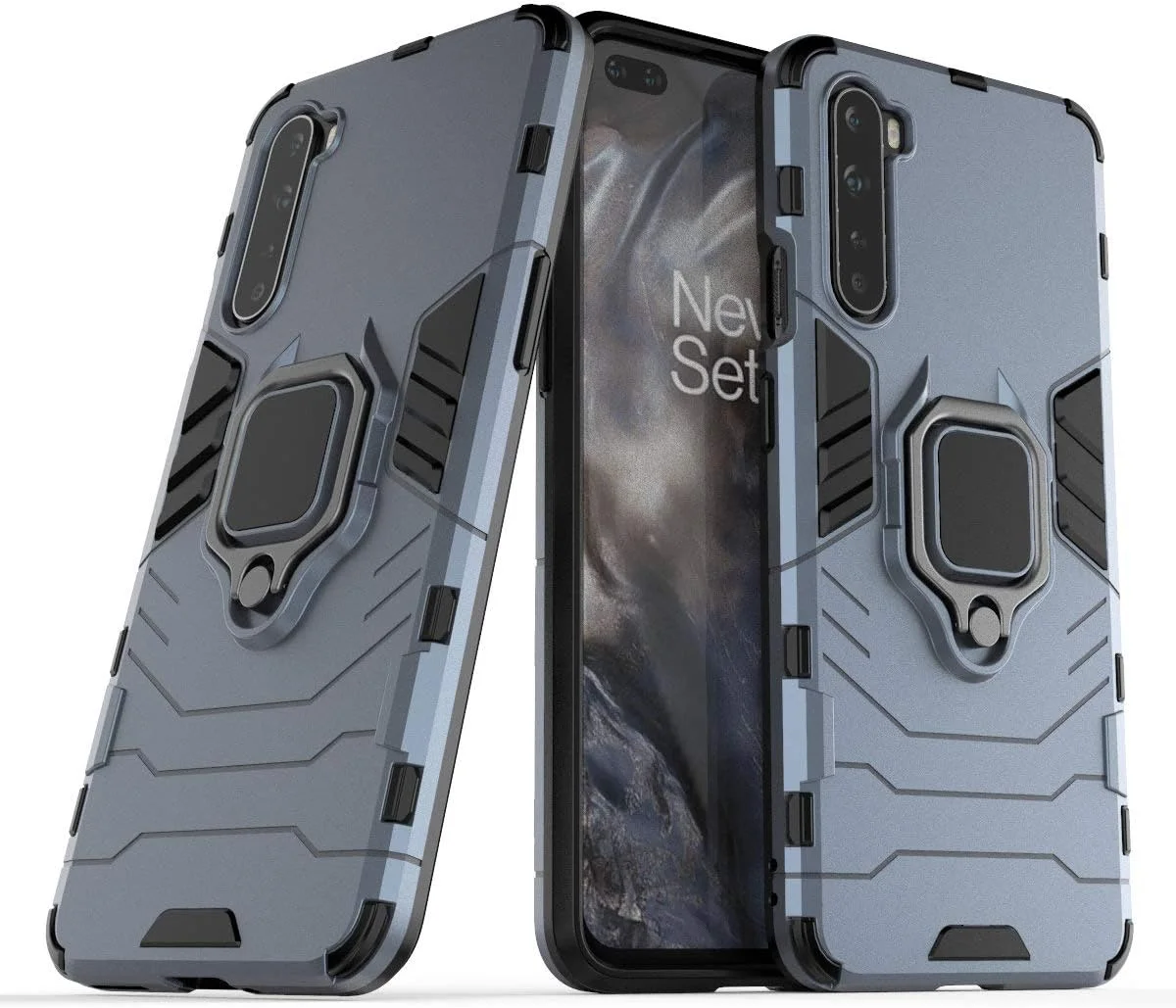 قاب محافظ برای وان پلاس نورد با محافظ صفحه نمایش شیشه ای حرارت دیده، محافظت سنگین و مقاوم در برابر ضربه، دارای پایه تاشو، رنگ سرمه ای